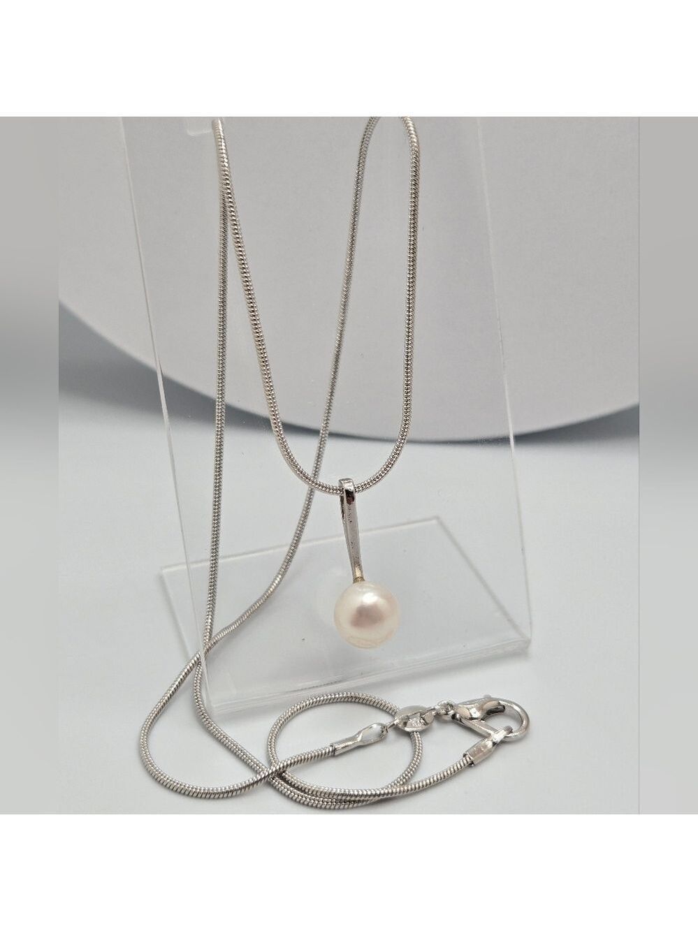 Freshwater White Real Pearl Necklace 18” Silver Plated Snake Chain NWOT